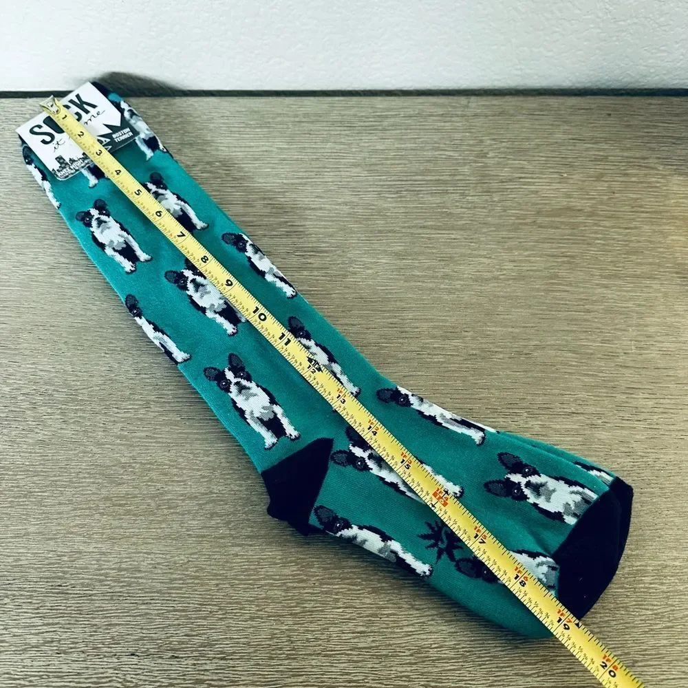 Boston Terrier Dog Sock it to Me Knee High Teal Adult Fun Socks